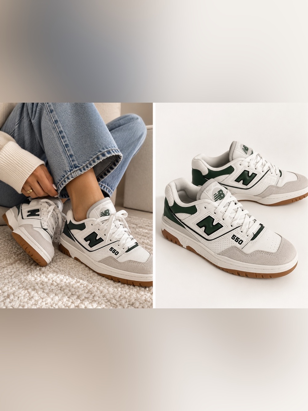 New Balance 550 Sneakers in White & Green